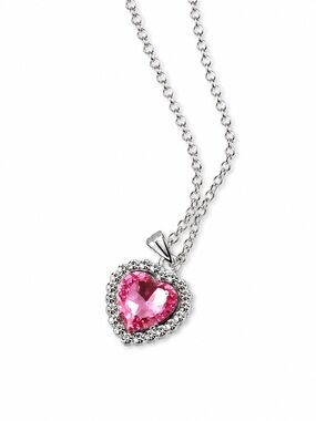 Heart Pendant Necklace with Pink Crystal Center